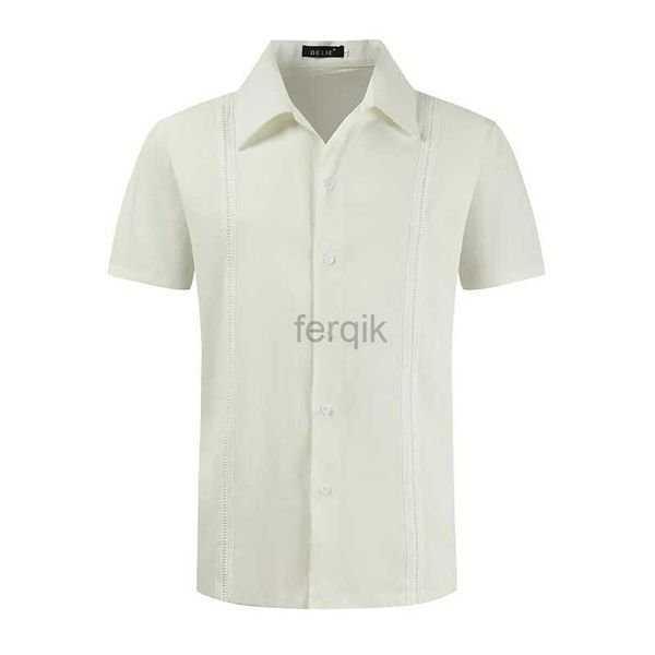 Camisas casuais masculinas masculas camisa de linho de linho curta cuba tops bolso de bolso guayabera masculino botão para baixo químico masculino homme 24416