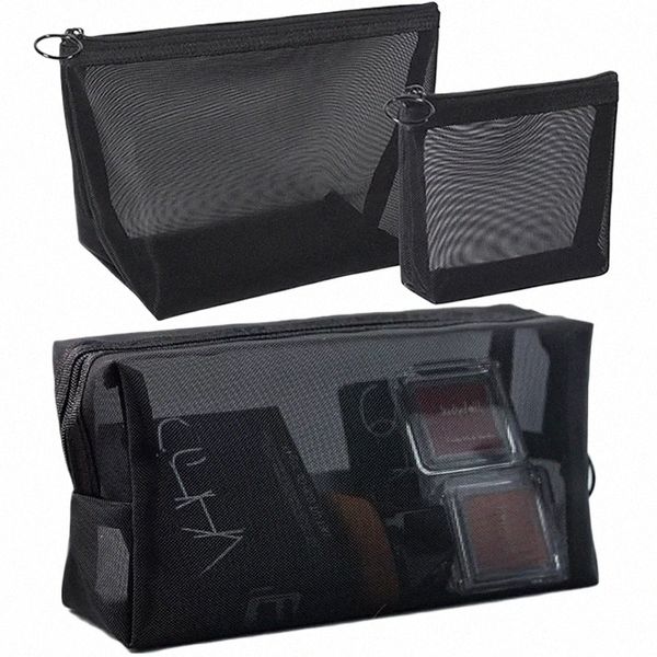 Borsa per trucco a maglie nera Donne Transparente sacchetto cosmetico piccoli bagagli portatili portatili da viaggio da toeletta per asciugamani organizzatore U6GN#