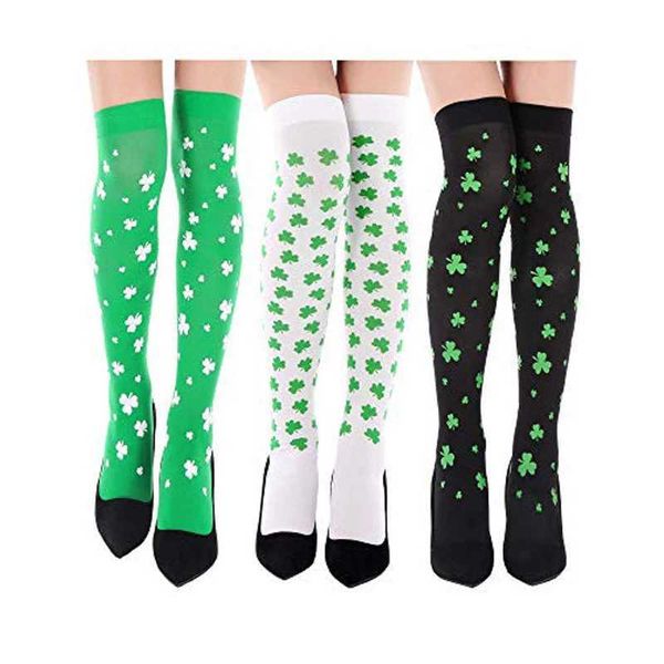 Сексуальные носки 2021 Новые носки New Ladies Сексуальные чулки зеленый клевер ирландский день Св. Патрикс