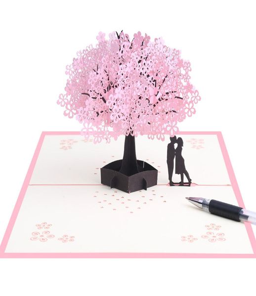 Cherry Blossoms Biglietto di auguri 3D Flower Romantic pop -up biglietti di auguri di matrimonio Card Card Card per Valentine0394539867