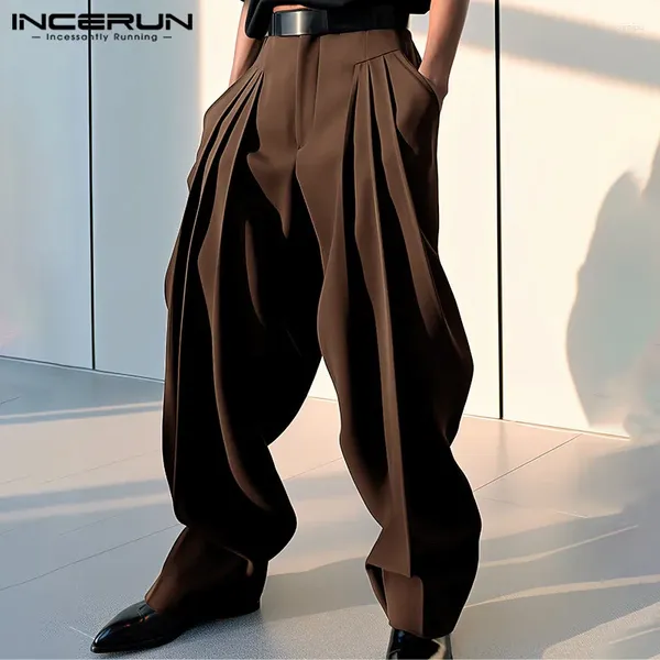 Pantaloni maschili incerun 2024 in stile coreano maschili per uomini piatti a pieghe solide solido semplice streetwear casual confortevole comodo pantalons per tutta la partita S-5xl