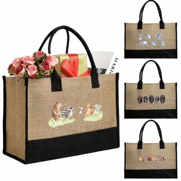 Lady Tote Bag Waterpoof Sagretta di jute stampa Serie Carto Borsa Shopper Borse a tracolla di tela di alta qualità per la borsetta del fallimento x8xe#