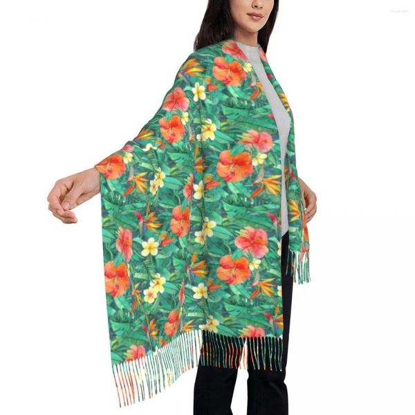 Шарфы яркие цветы шарф классический тропический сад теплые мягкие платки и обертывания с женщинами с кисточками Большой зимний фолард