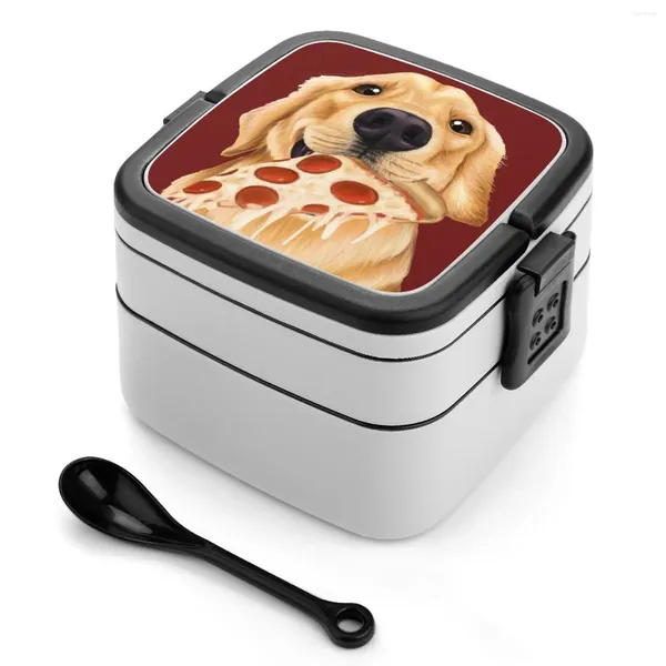 Dinkware Golden Retriever che mangia la pizza-dog con una fetta di pizza a doppio strato insalata bentox insalata per picnic portatile