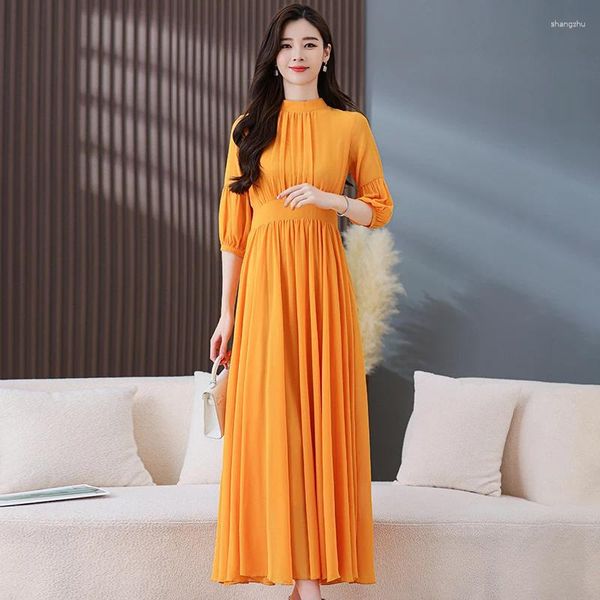 Abiti casual Summer Chiffon Beach Long Dress Women Women Solid Color Ladies Dance Evening Party Maxi Large Swing