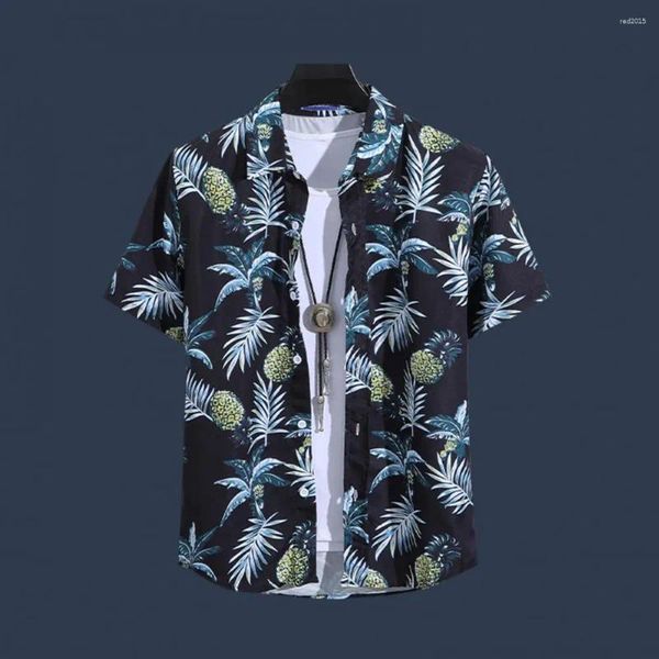 Camisas casuais masculinas Men camisa Top Tropical Style com impressão colorida de tecido seco rápido para férias praia solta ajuste