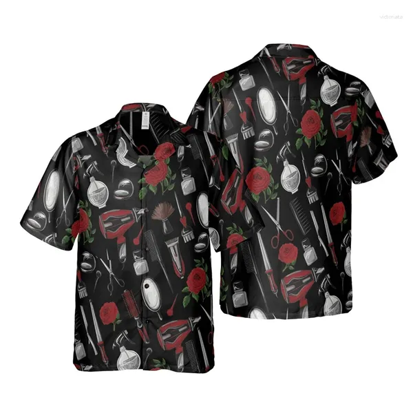 Camisas casuais masculinas barbeiro cool barbeiro 3D Impressão de manga curta para homens roupas harajuku Profissão de moda Ferramentas de trabalho uniformes blusas botões menino tops