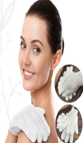 Weiße Nylonkörperreinigung Dusche Peeling Handschuh fünf Finger Badezimmer Handschuhe Badepinsel Lt2248898771