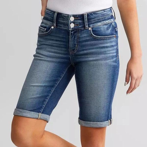 Shorts femininos moda a cintura alta e dupla emenda de jeans de jeans broken rushs calças femininas de rua casual feminino