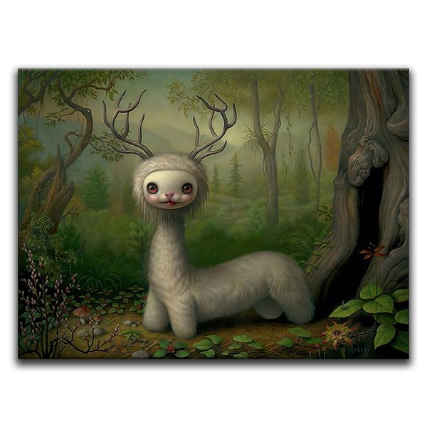 Modern pop Art Mark Ryden Surrealismo Arte Canvas Óleo Pintura a óleo Cartoon Animal Deer Elf Poster Imprime Infilish Weird Wall Pictures Decoração da sala de estar