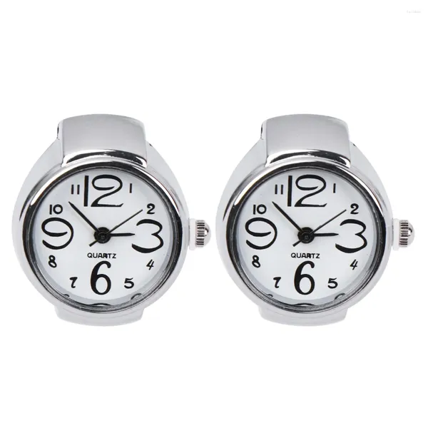 Ringos de cluster 2pcs desgaste de dedos relógios de quartzo Ring Mini Time Time Display Acessórios para homens (branco)