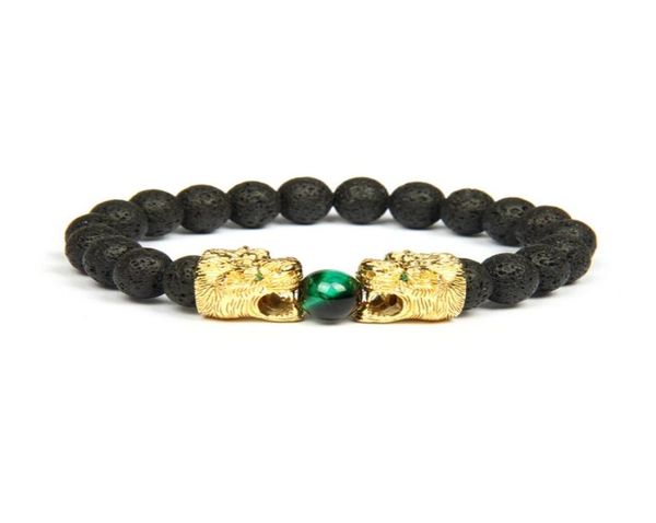 Neue Männer Schmuck Doppel Leopard Lion Tiger Kopf Armband mit 8 mm Natursteinperlen Perlen Armbänder Armreifen für Geschenk5651972