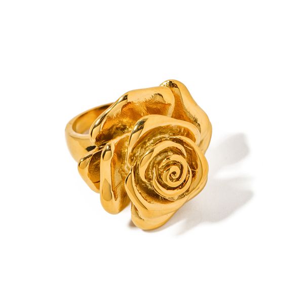 Instagram-Trend im europäischen und amerikanischen Stil 18K Gold Edelstahl Rosenring Größe 7 Minimalistische Ring mit dreidimensionalen geformten Blüten