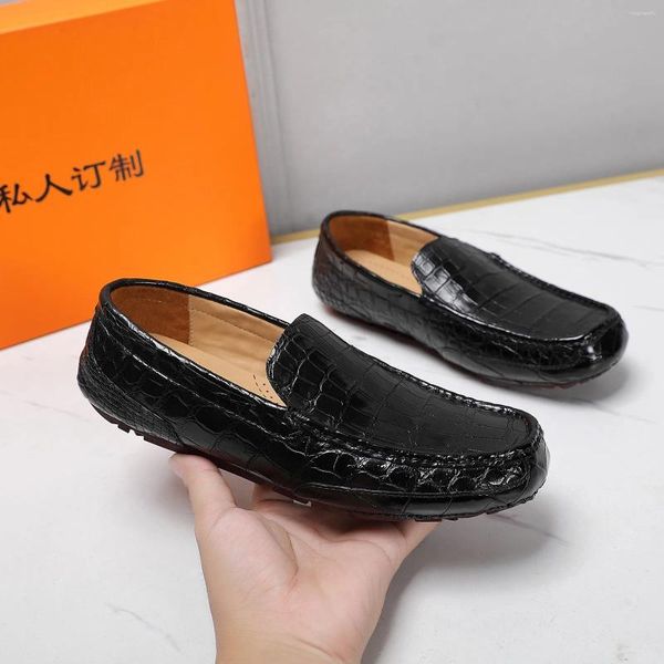 Lässige Schuhe auf Lager Original Crocodile Hautlaafer eleganter schwarzer Herrenkomfort Leder Schlupf auf Tragen Alligator