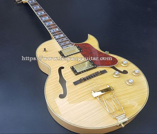 Fixação de guitarra elétrica de jazz personalizada de alta qualidade de alta qualidade Pull String Board e acessórios de ouro semi oco Archtop Guitar9035840