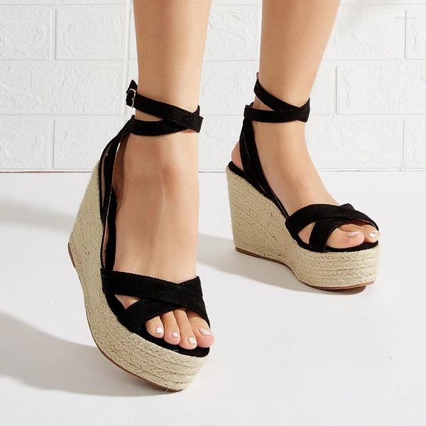 Sandalen Schwarze High Heel Wedges Frauen Riemchen Plattform Sommer Damen Schuhe Aprikosen Sandalias de plaformas mujer