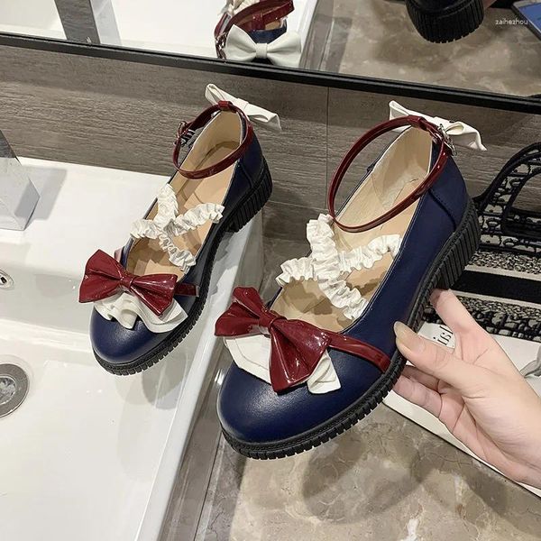 Vestido sapatos anime cosplay lolita estudante universitário harujuku doce garotas feminina kawaii tea festa japonesa japonesa bowknot sling de volta fivela