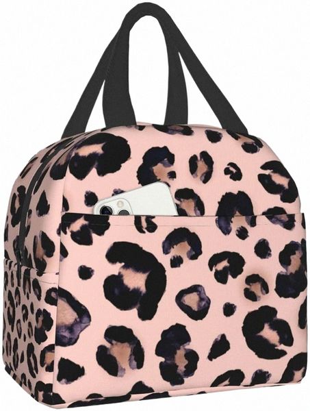 Borsa per il pranzo per donne stampa leopardo Cheetah Pink Isolat Lunch Box Raffretto Tote per bambini per bambini Office di lavoro Picnic riutilizzabile O3A#
