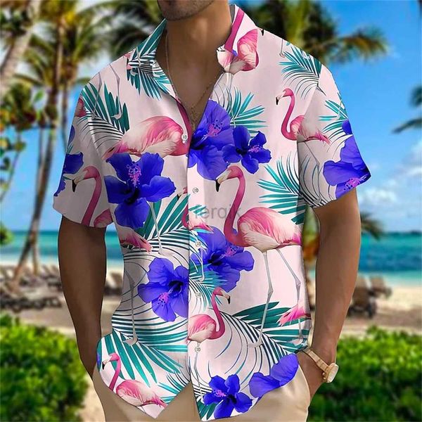 Мужские повседневные рубашки животные Flamingo 3D Print Beach Hawaiian Летняя цветочная рубашка с коротким рукавом уличная одежда Camisa Social Blous