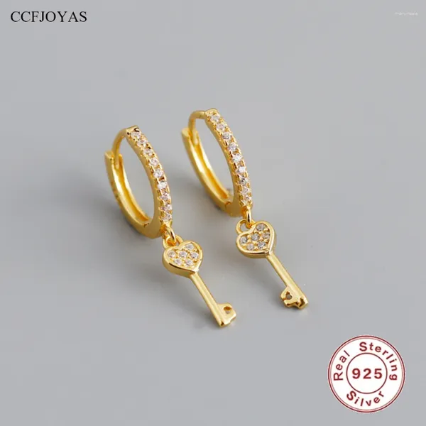 Brincos Dangle CCFJoyas 925 Drop em forma de chave de prata esterlina para mulheres 18K Gold Bated European and American Fashion Ear Jewelry