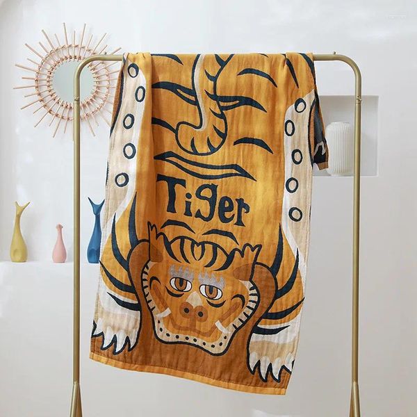 Asciugamani da bagno con garza di cotone per bambini per bambini adulti cartone animato tigre jacquard cover cover morbido spiaggia di alta qualità 80 160