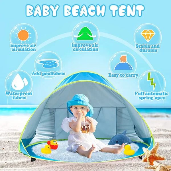 Outdoor Baby Beach Zelt Pop -up Pop -up -Schattenpool UV -Schutz Sonnenschutz für Kinder Wasserspiel Spielzeug Hauszeltspielzeug 240415