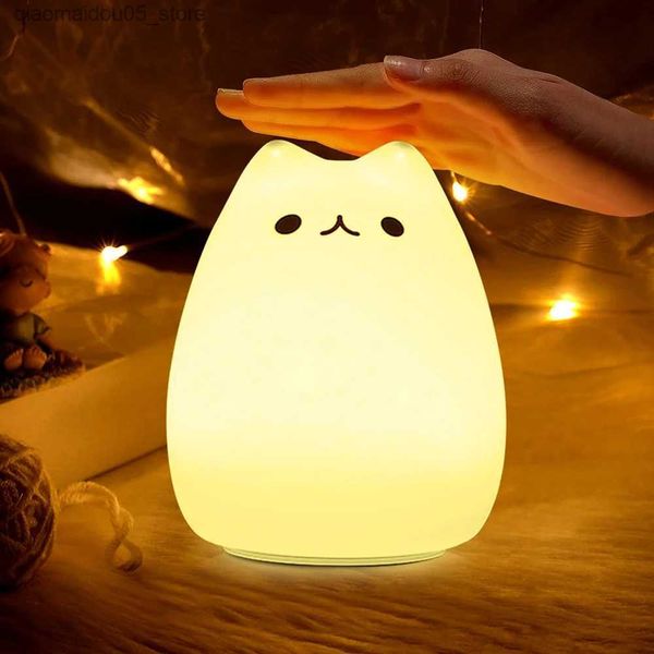 Lampen Schatten niedliche Katzenleuchte Kitty Night Light Girl Schlafzimmer Geburtstag Geschenk Kinder Silikon Kawaii Nachtlicht Kindertagesstätte Dekoration Q240416