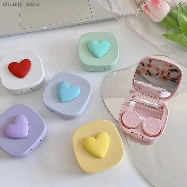 Case di occhiali da sole custodia a contatto carino custodia per le lenti a contatto cosmetico a colore di caramelle in plastica con gli occhi a forma di cuore a forma di cuore specchio Contenitore lente a contatto Y240416