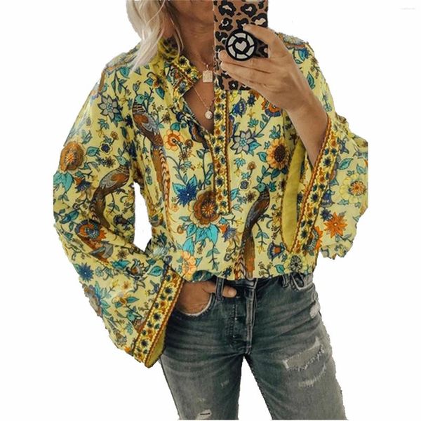 Camicie casual maschile da donna boho maniche lunghe tops ladies hippie gypsy tunic camicetta camicia