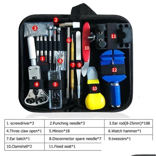 Kits de ferramentas de reparo 147pcs relógios kit de ferramentas relojoeiro link pino abridor de estojo de primavera horlogemaker gereedschap nh35 conjunto de relógio Drop del dhia1