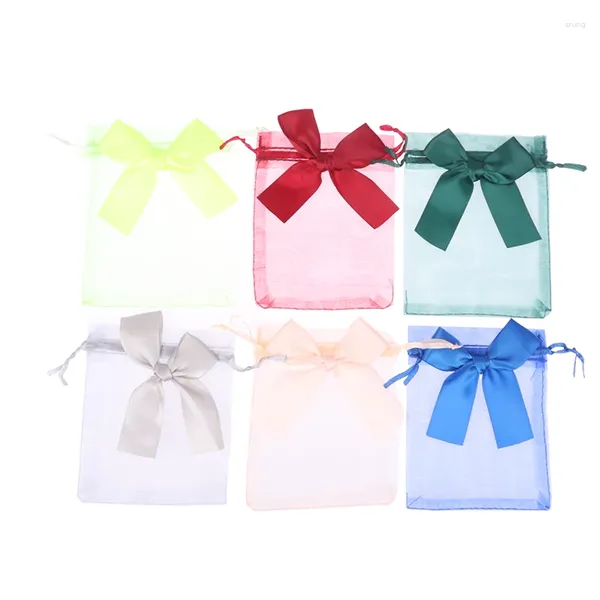 Einkaufstaschen 10pcs Organza Geschenk transparenter Kordelzug Beutel Schmuck Organizier Ohrring Verpackung Party Süßigkeiten mit Band