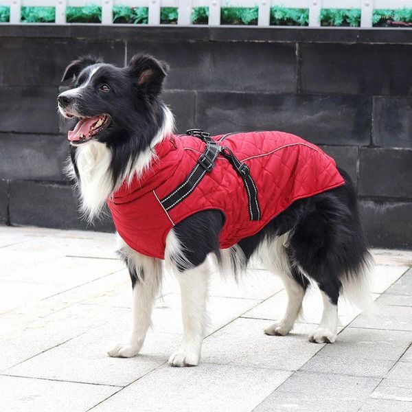 Hundekleidung Großhandel Haustiergurtjacke für Winterkleidung Golden Retriever schwarzer Fleece Kleidungshunde großer Mantel rot