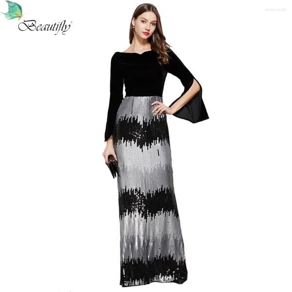 Abiti per feste Beautifly Sequenvelvet Black Dress Maxi Gowns Accumina lunghi lunghi lunghi serata femmina Elegante ballo femminile da donna elegante