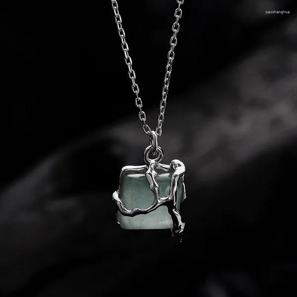 Anhänger Chinesische Kette im chinesischen Stil für Frauen S925 Sterling Silber Square Perle Green Donongling Jade Anhänger Accessoires