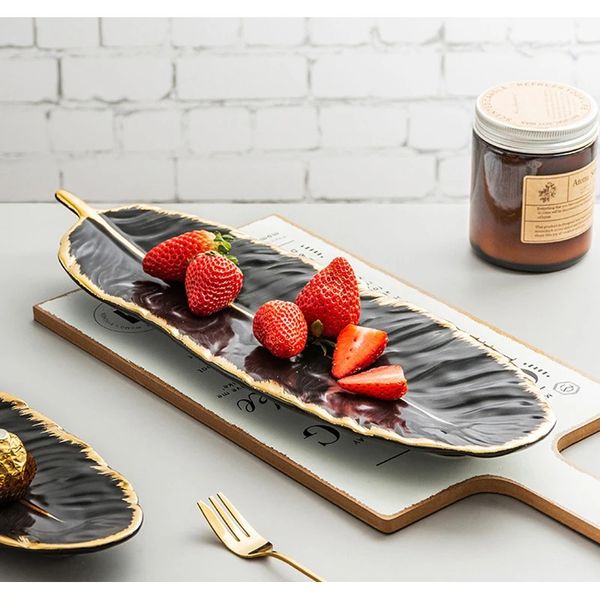 Kreative Luxusfeder Aufbewahrungsschale Keramik Obstkuchen Dessert Tabelle Geschirr Organisator Juwelier Dekorative Servierschale Set