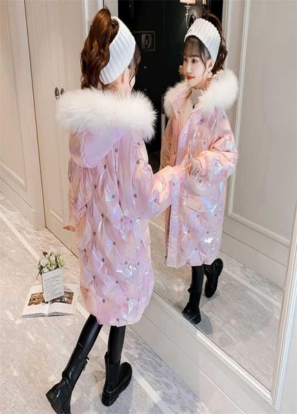 Winter Girls Kapuzepelzkragen Baumwollmantel Midlength Kinder039s gepolstert warme Schneejacke Kindermodische Wasserdichte Outwear TZ785297870