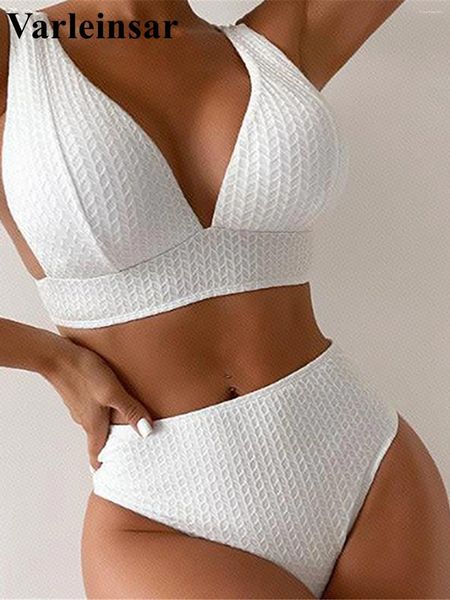 Swimwear's Swimwear XS - L Wrinkled V Neck High Wikini Bikini Swimsuit Women Women Two Set Bather Bathing Suday Swim V5135