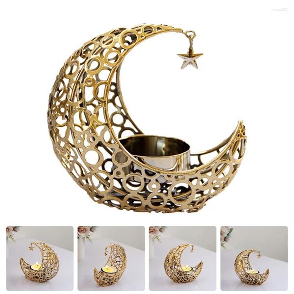 Candele 1pcs Holder di luna vintage Ramadan Metal Candlestick Eid Mubarak Decorazione Luce Luxuria Matrimonio Musulmano Ornamento di festa musulmana