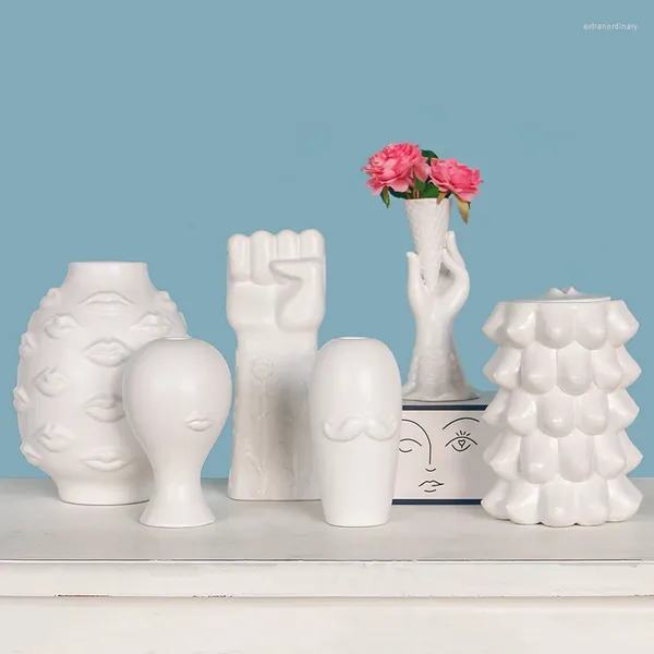 Vasen kreative Keramik Vase White abstrakte Charakter Hand Crafts Dekoration Blumenarrangement Accessoires Modernes Zuhause