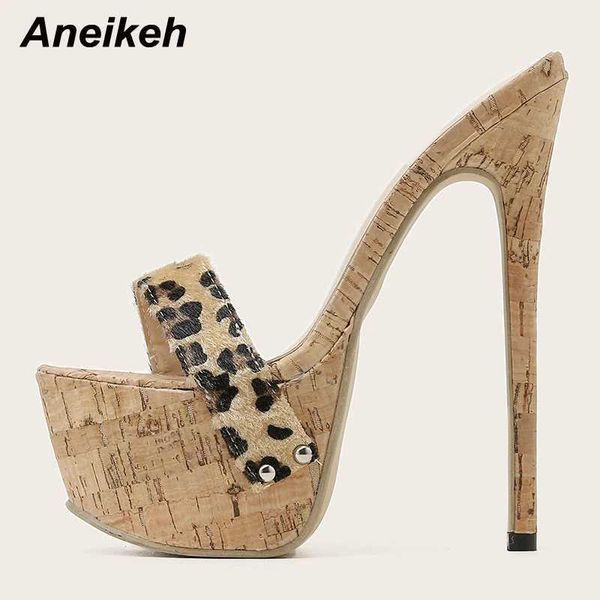 Тапочки Aneikeh Sexy Leopard Platform Sandals High Heels 2023 Летние тапочки Mule Fashion Fashion Peep Toe Slippers Club Shoes Slippers J0416