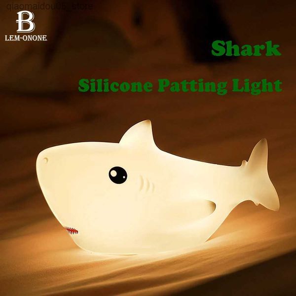 Lâmpadas tons de led noite luz usb carregamento fofo desenho animado tubarão em forma de silicone padrony luz quarto decoração atmosférica luz criança presente bebê Q240416