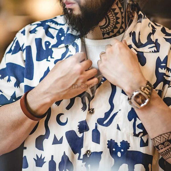 Des1 Herren-Freihirthemden Maden Retro Indian Totem ultra-dünn Blumenhemd Kubanische Krebs Graffiti Kurzärärmelte Strand für Herren Sommer Mode Tops 240417