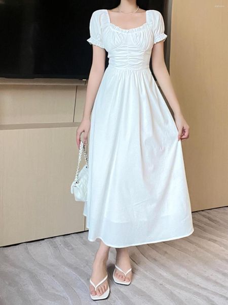 Abiti casual Insta French Royal Style Dress Female 2024 Sweet Ruched Slim Fit Waist Tolled Temperament Long