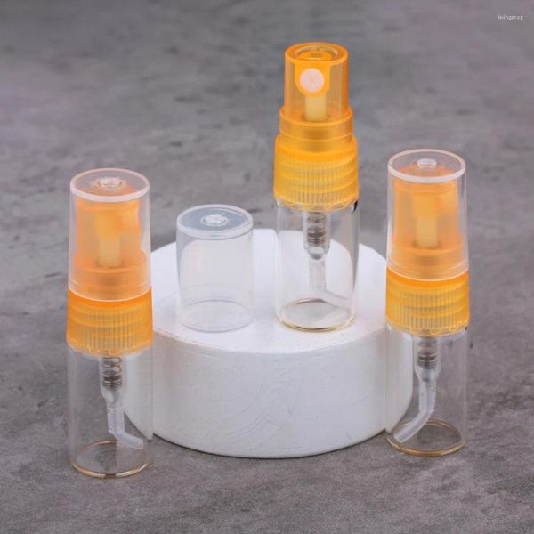 Speicherflaschen 5pcs 2 ml transparente Glasfutterflasche Orange Cap Mini Spray Tragbarer kosmetischer Probenspender leer