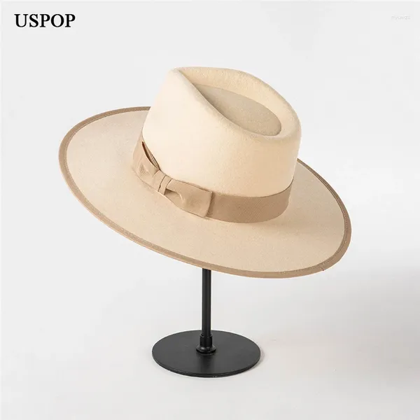 Boinas USPOP 2024 Autumn Wide Brim Wool Jazz Fedoras Winter Women Hats Fshion Bow-NOT