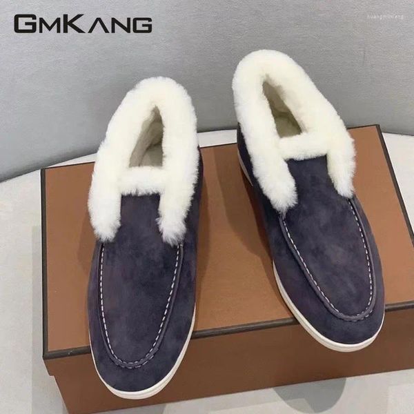 Sapatos casuais Inverno de pêlo de pêlo de pêlo de pêlo de pêlo de pêlo de pêlo de pêlo de pêlo de pêlo homem criança camurça lã quente slip-on slip-on slip-ondlo liso fêmea plus size 35-45