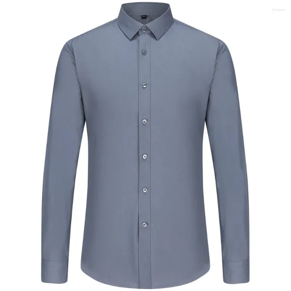 Camisas de vestido masculinas Touch de seda Touch de manga longa Camisa básica sólida, sem bolso de fibra de fibra de bambu não de bambu de bolso alongamento