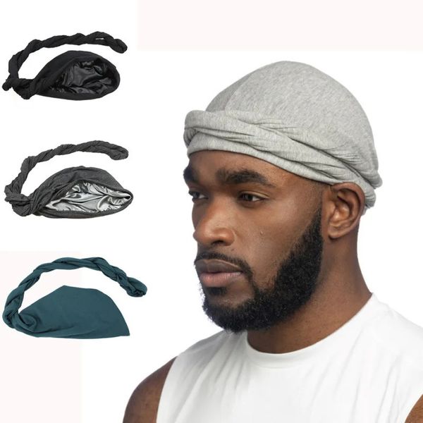 Nation Elastizier Herren Turban Hut Satin Futter dehnbare Männer Bandana Indian Cap Fashion männlicher Hip -Hop -Kappen Stirnband Biker Headwrap 240416