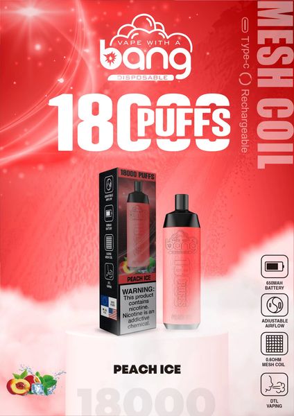 Bang Box 18K 18000 Puffs barra de vape descartável Big Capacity Bateria recarregável E-CIGARETtes 20ml E-liquid kit e vapers e vaco rico com sabores frutados