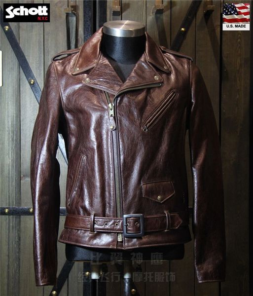 Giacche da uomo American Schott Cowhide Slim Motorcycle Leather Jackets Black and Brown